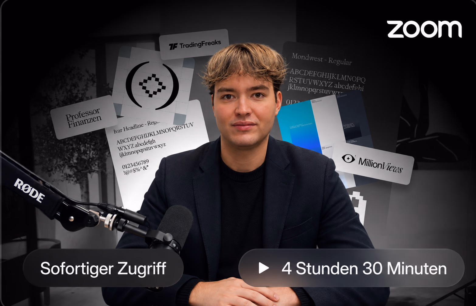 Jannik Markert vor einer Branding-Collage in einer Zoom-Masterclass